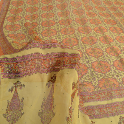 Sanskriti Vintage Long Yellow Dupatta Pure Silk Mukesh Hand Block Print Stole