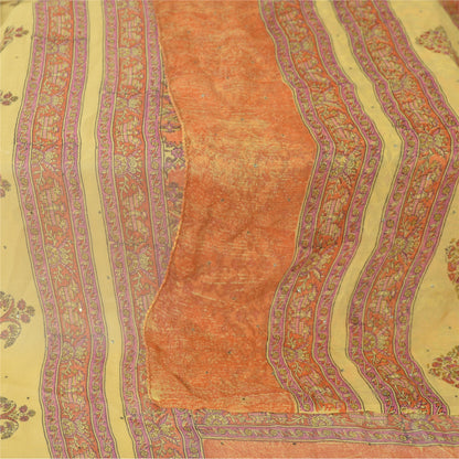 Sanskriti Vintage Long Yellow Dupatta Pure Silk Mukesh Hand Block Print Stole