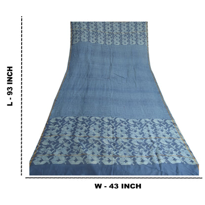 Sanskriti Vintage Long Blue Dupatta Pure Chanderi Cotton Zari Work Printed Stole