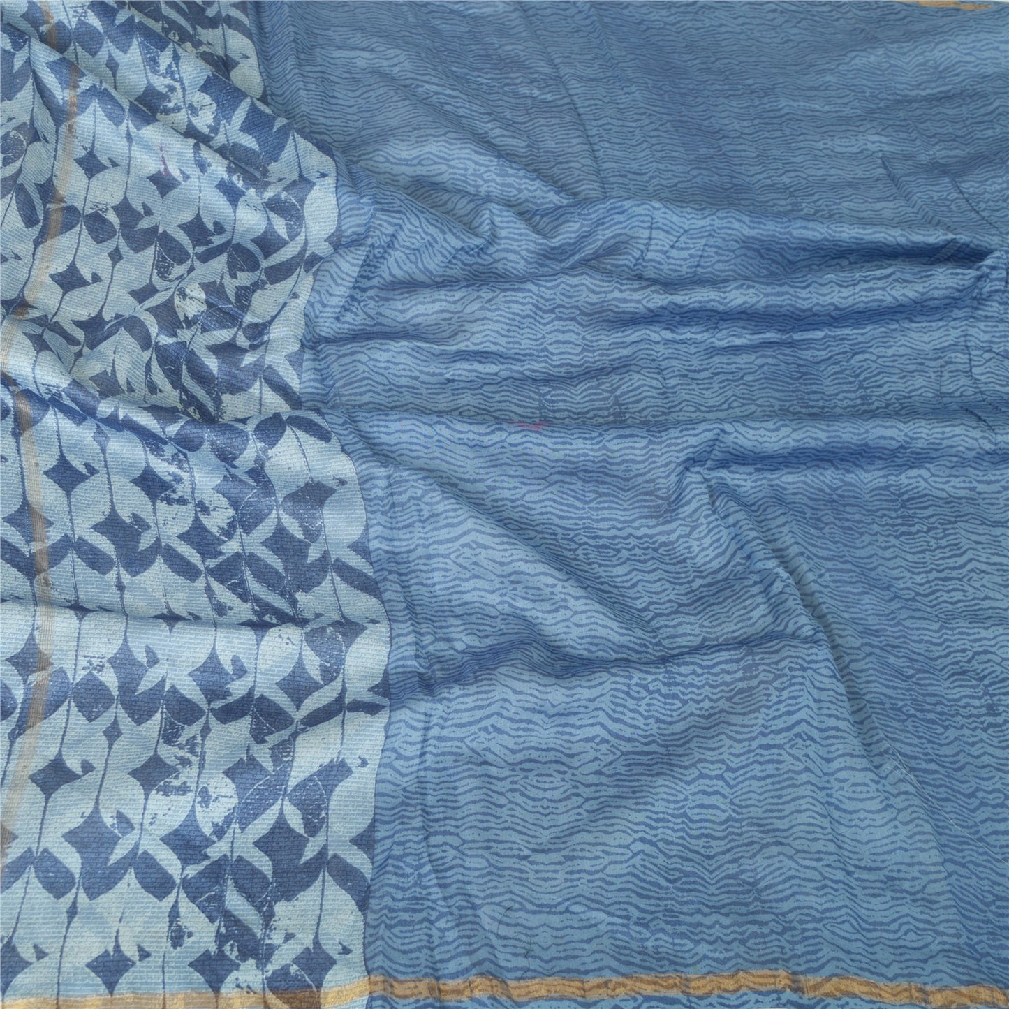 Sanskriti Vintage Long Blue Dupatta Pure Chanderi Cotton Zari Work Printed Stole