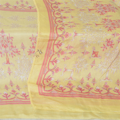 Sanskriti Vintage Long Dupatta Pure Cotton Lemon Yellow Printed Stole Scarf Veil