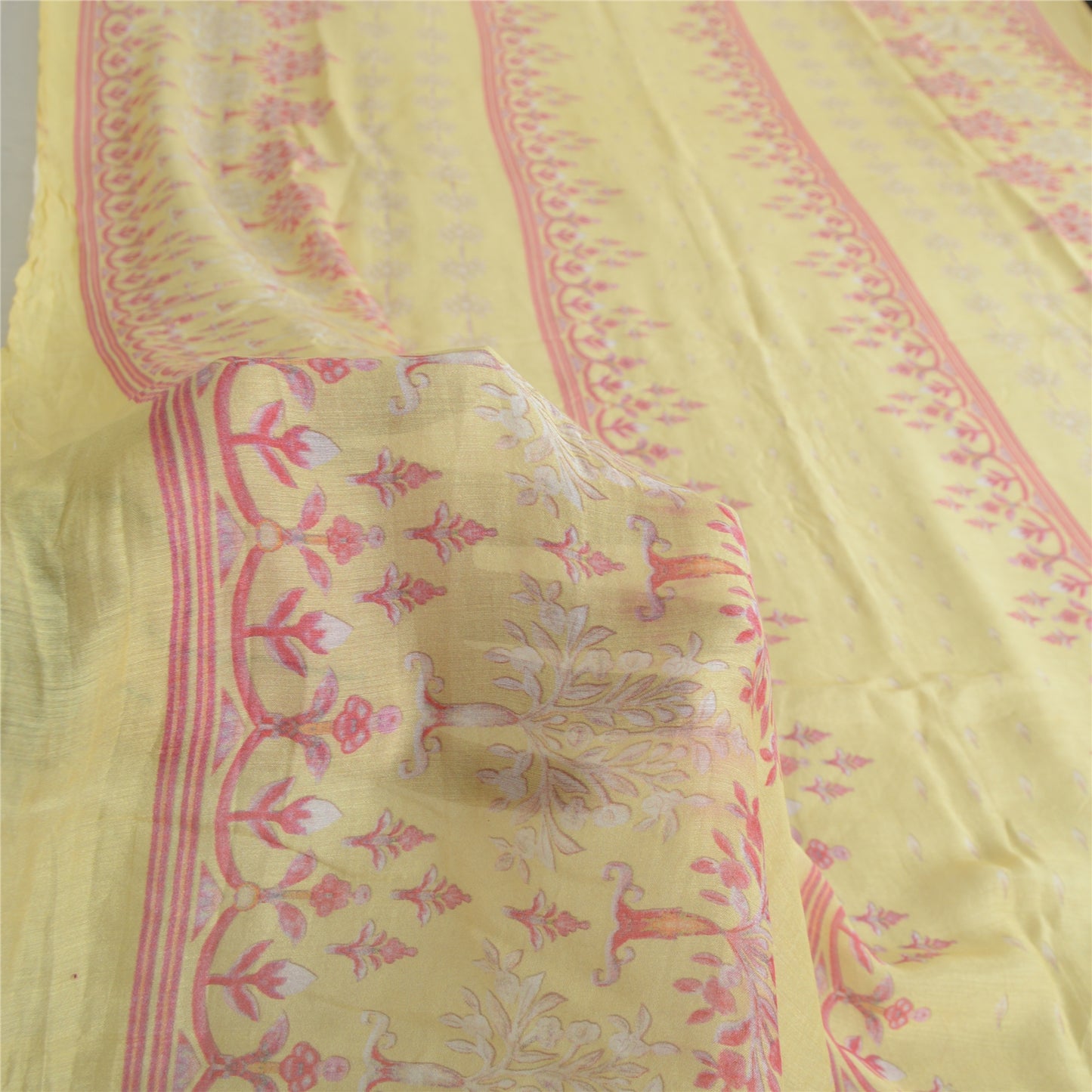 Sanskriti Vintage Long Dupatta Pure Cotton Lemon Yellow Printed Stole Scarf Veil