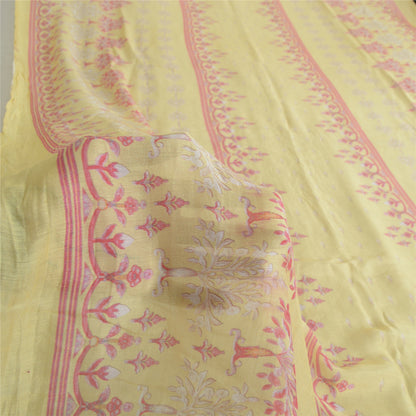 Sanskriti Vintage Long Dupatta Pure Cotton Lemon Yellow Printed Stole Scarf Veil