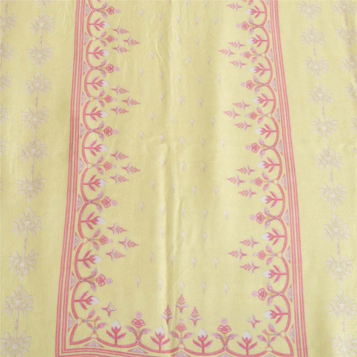 Sanskriti Vintage Long Dupatta Pure Cotton Lemon Yellow Printed Stole Scarf Veil