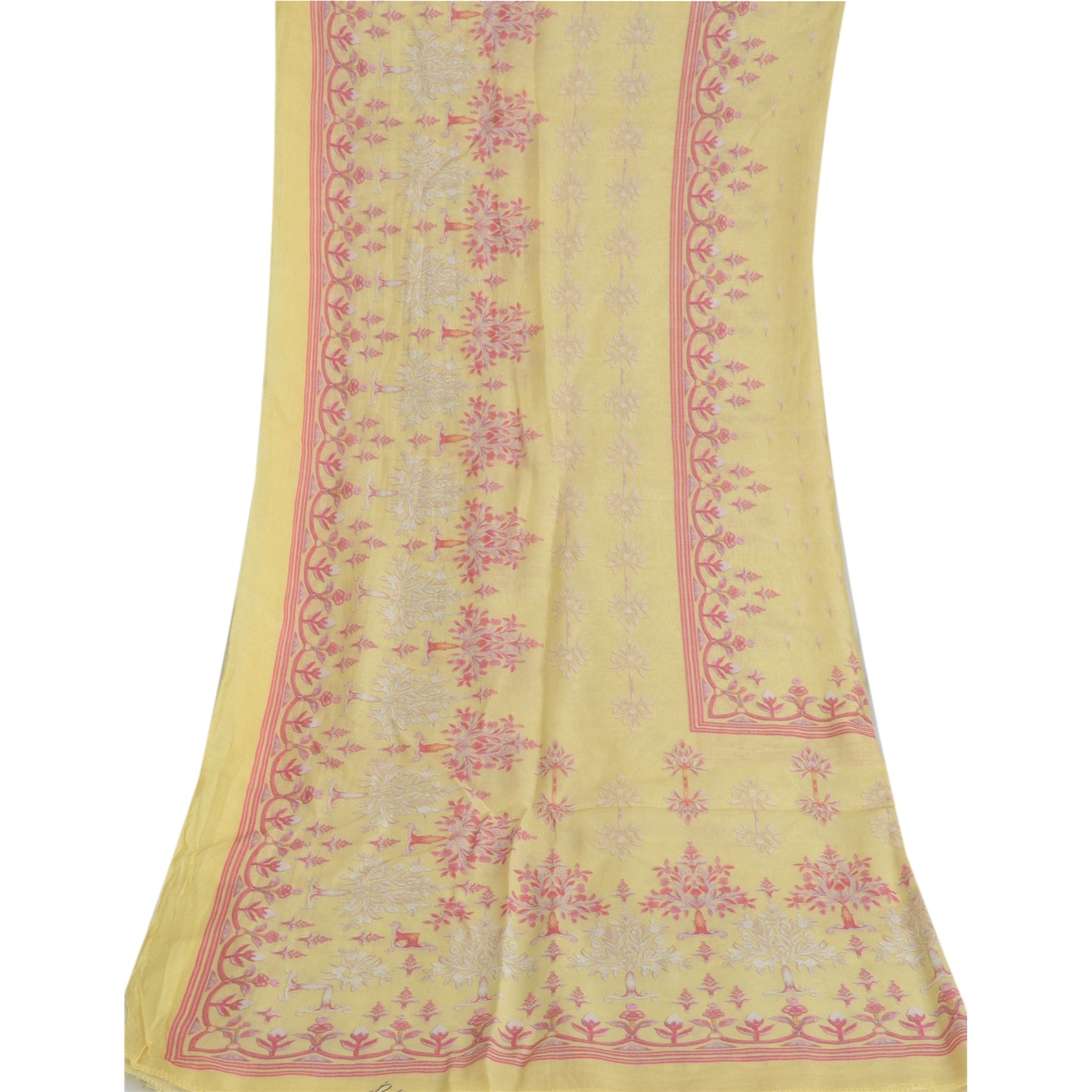 Sanskriti Vintage Long Dupatta Pure Cotton Lemon Yellow Printed Stole Scarf Veil