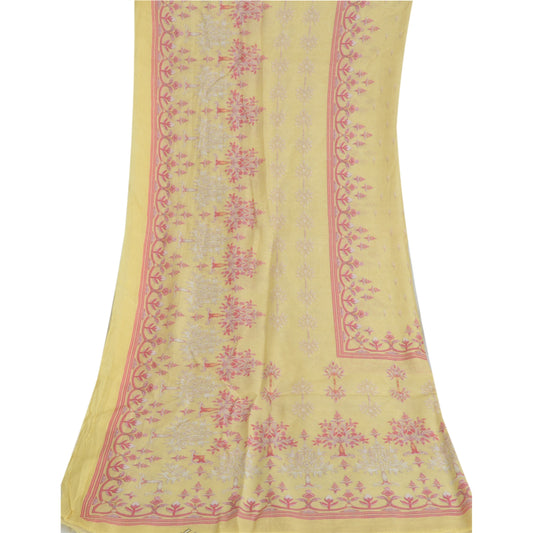 Sanskriti Vintage Long Dupatta Pure Cotton Lemon Yellow Printed Stole Scarf Veil