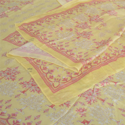 Sanskriti Vintage Long Dupatta Pure Cotton Lemon Yellow Printed Stole Scarf Veil