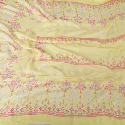 Sanskriti Vintage Long Dupatta Pure Cotton Lemon Yellow Printed Stole Scarf Veil