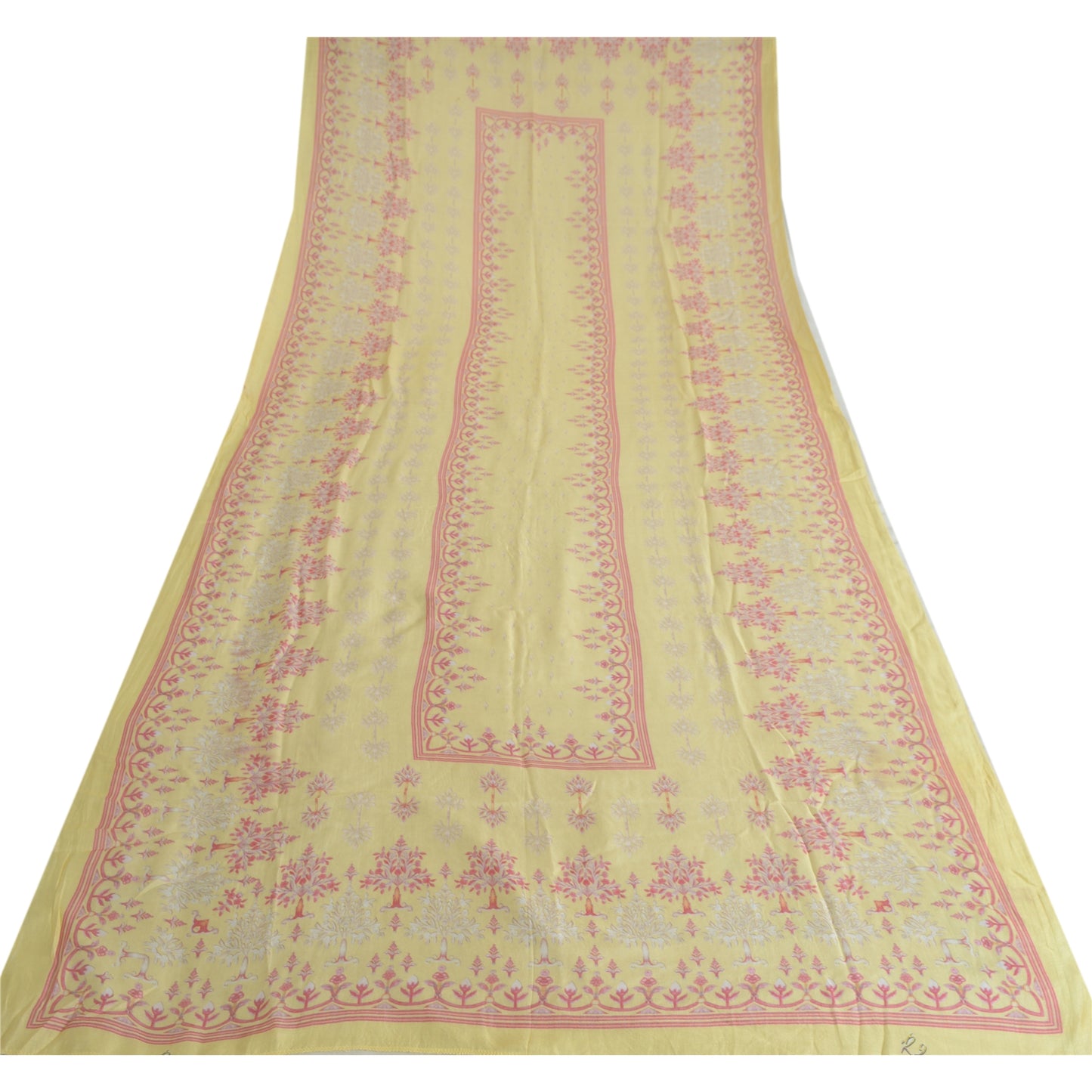 Sanskriti Vintage Long Dupatta Pure Cotton Lemon Yellow Printed Stole Scarf Veil