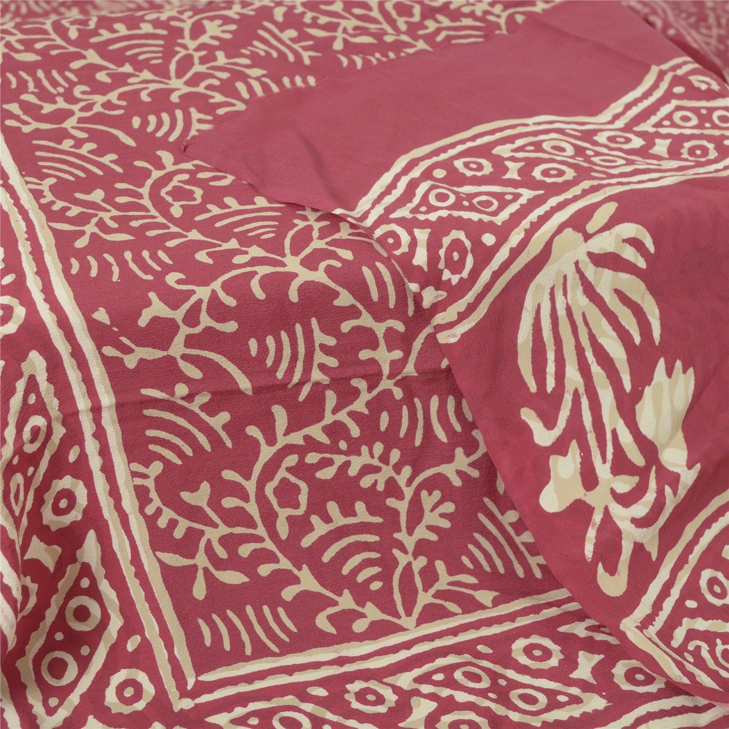 Sanskriti Vintage Long Indian Red Dupatta Pure Silk Batik Printed Scarf Stole