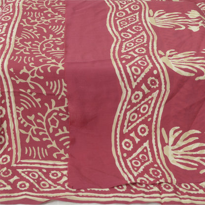 Sanskriti Vintage Long Indian Red Dupatta Pure Silk Batik Printed Scarf Stole