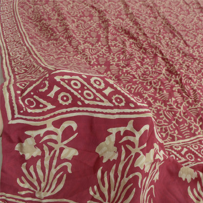 Sanskriti Vintage Long Indian Red Dupatta Pure Silk Batik Printed Scarf Stole