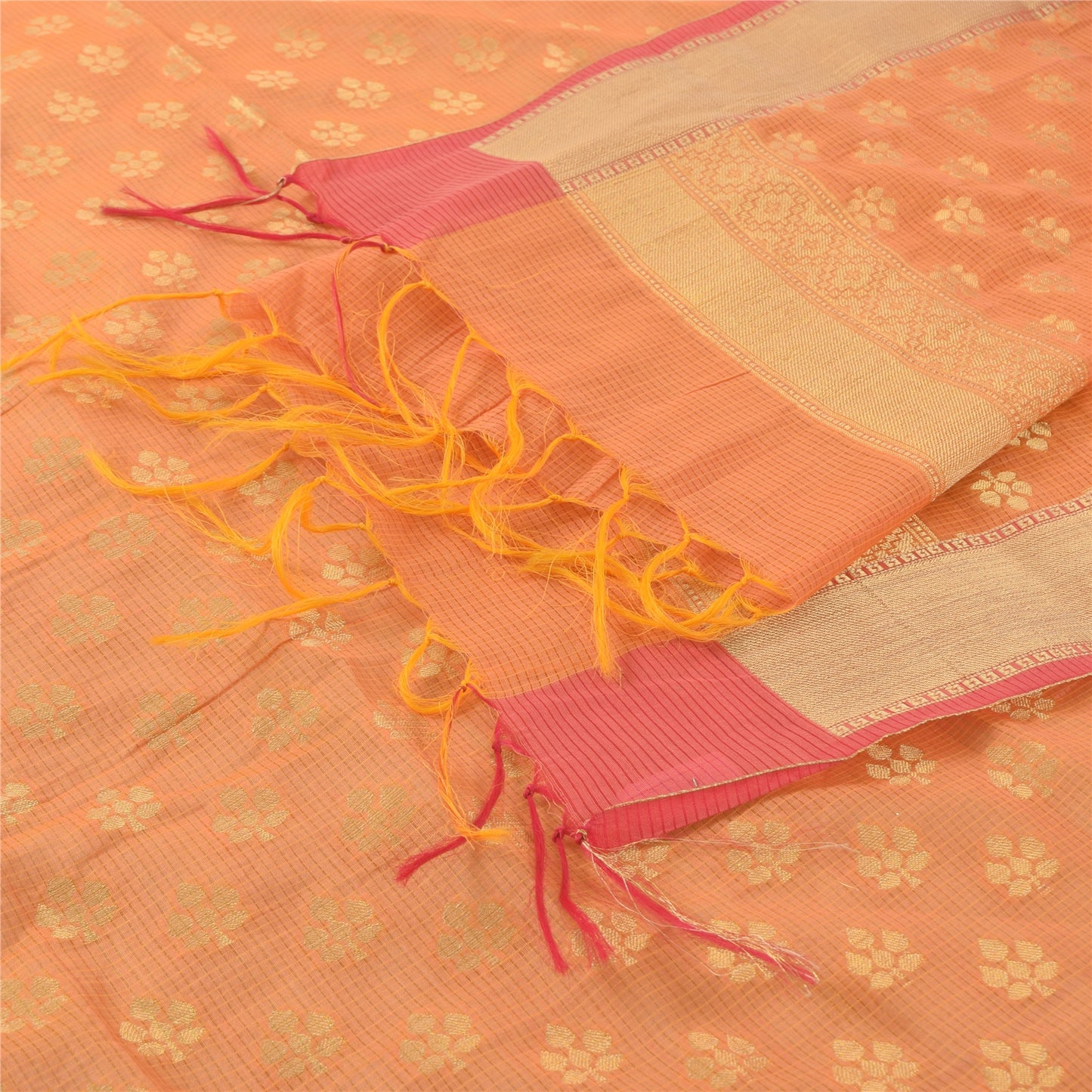 Sanskriti Vintage Indian Orange Dupatta Long Stole Art Silk Woven Premium Hijab