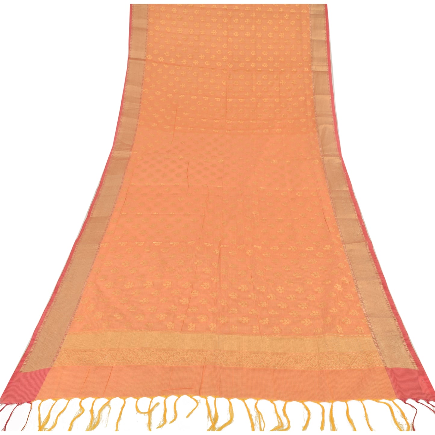 Sanskriti Vintage Indian Orange Dupatta Long Stole Art Silk Woven Premium Hijab