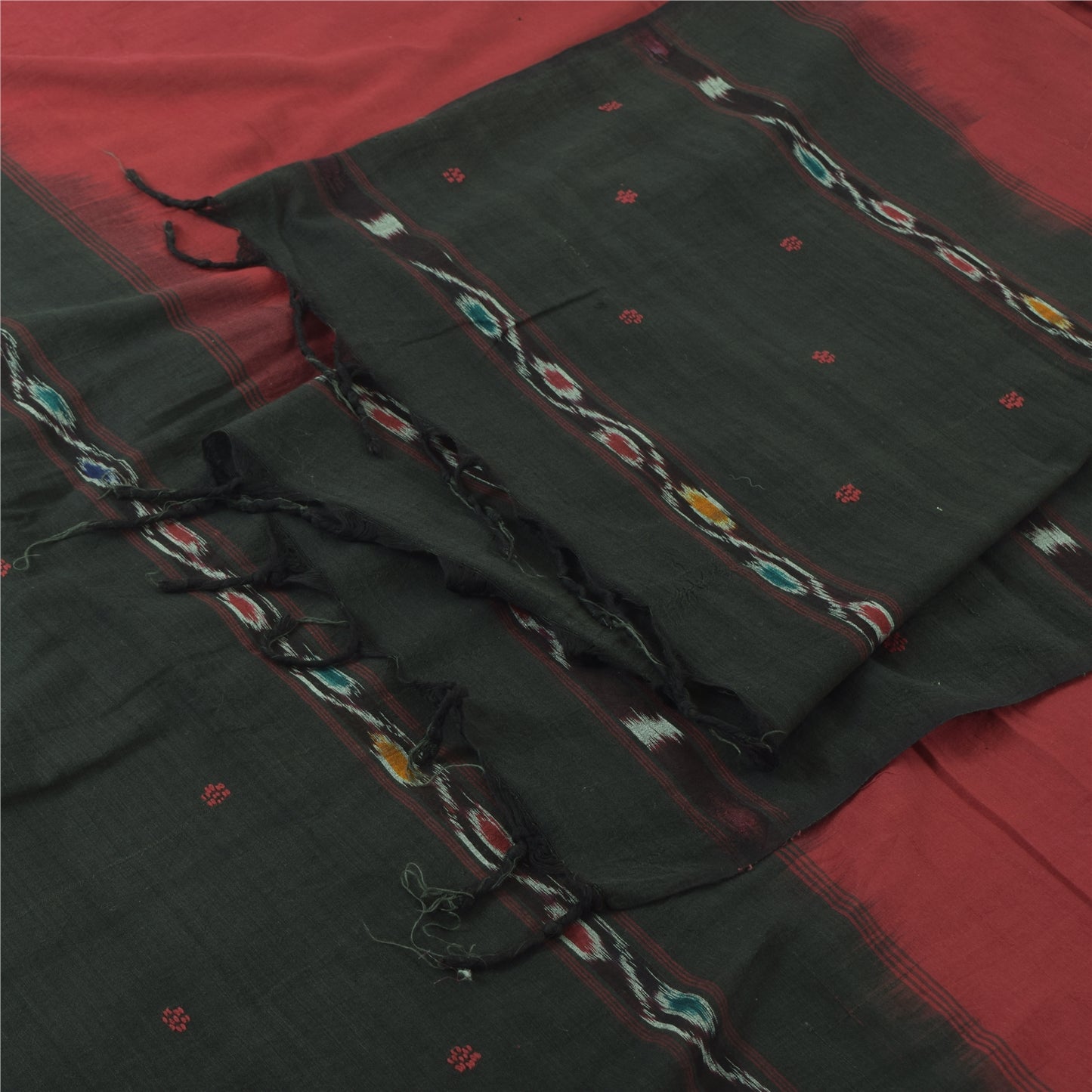 Sanskriti Vintage Dupatta Long Stole Pure Cotton Hand Embroidery Ikat Woven Veil