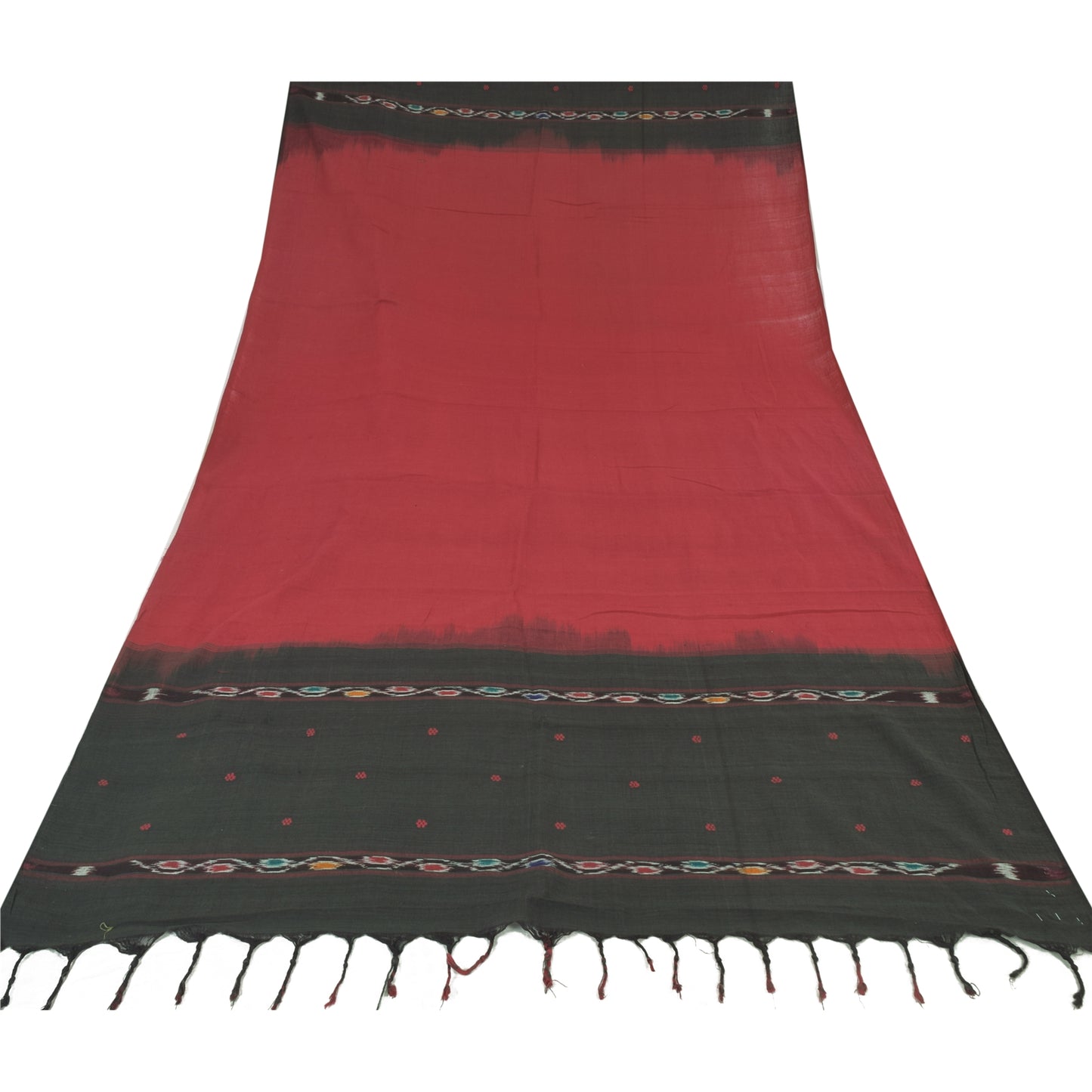 Sanskriti Vintage Dupatta Long Stole Pure Cotton Hand Embroidery Ikat Woven Veil