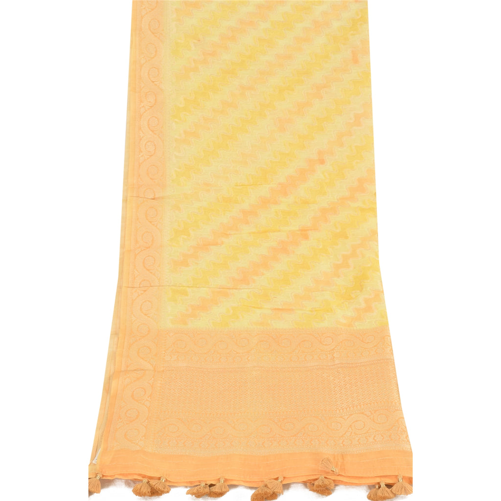 Sanskriti Vintage Yellow Dupatta Long Stole Pure Cotton Woven Premium Wrap Veil