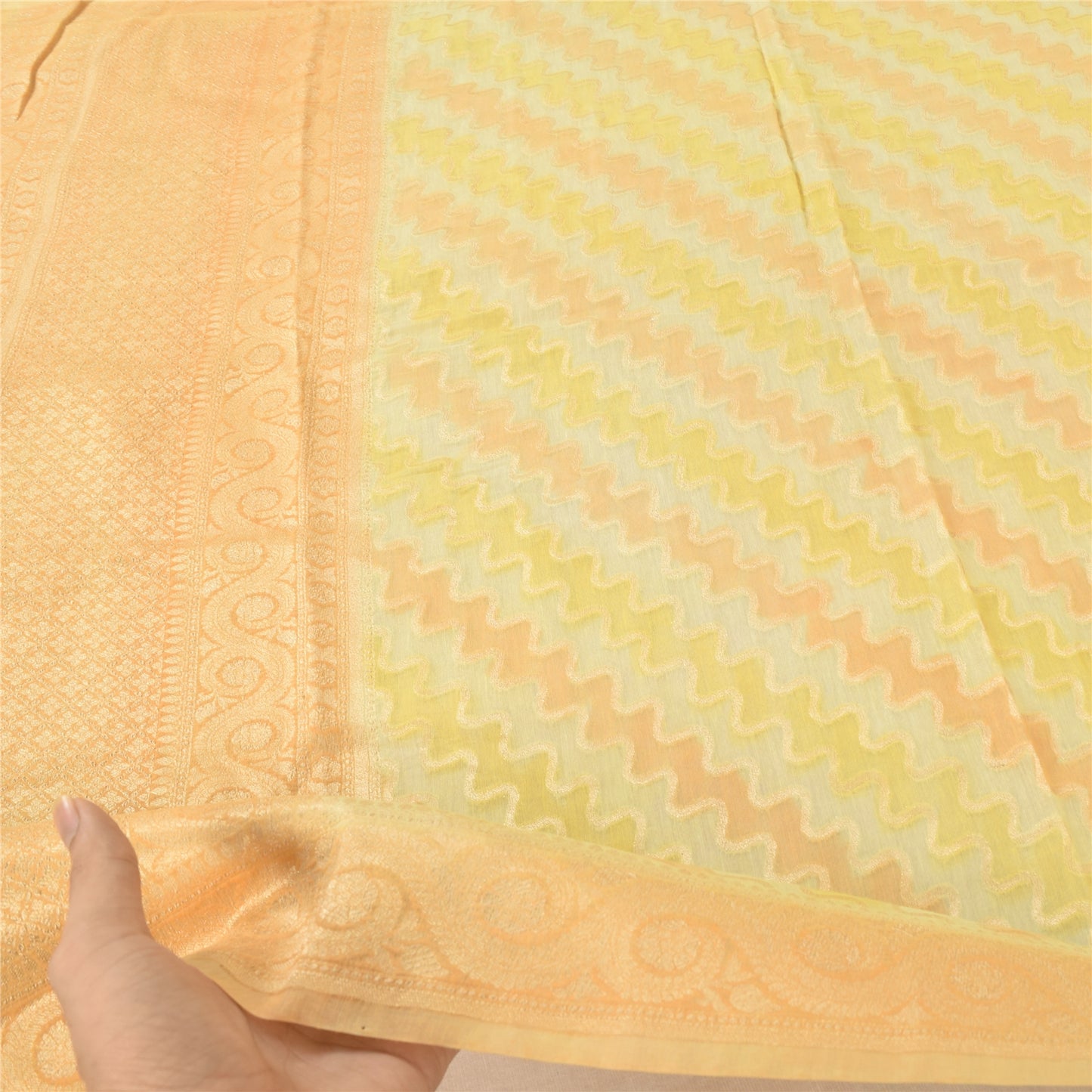 Sanskriti Vintage Yellow Dupatta Long Stole Pure Cotton Woven Premium Wrap Veil