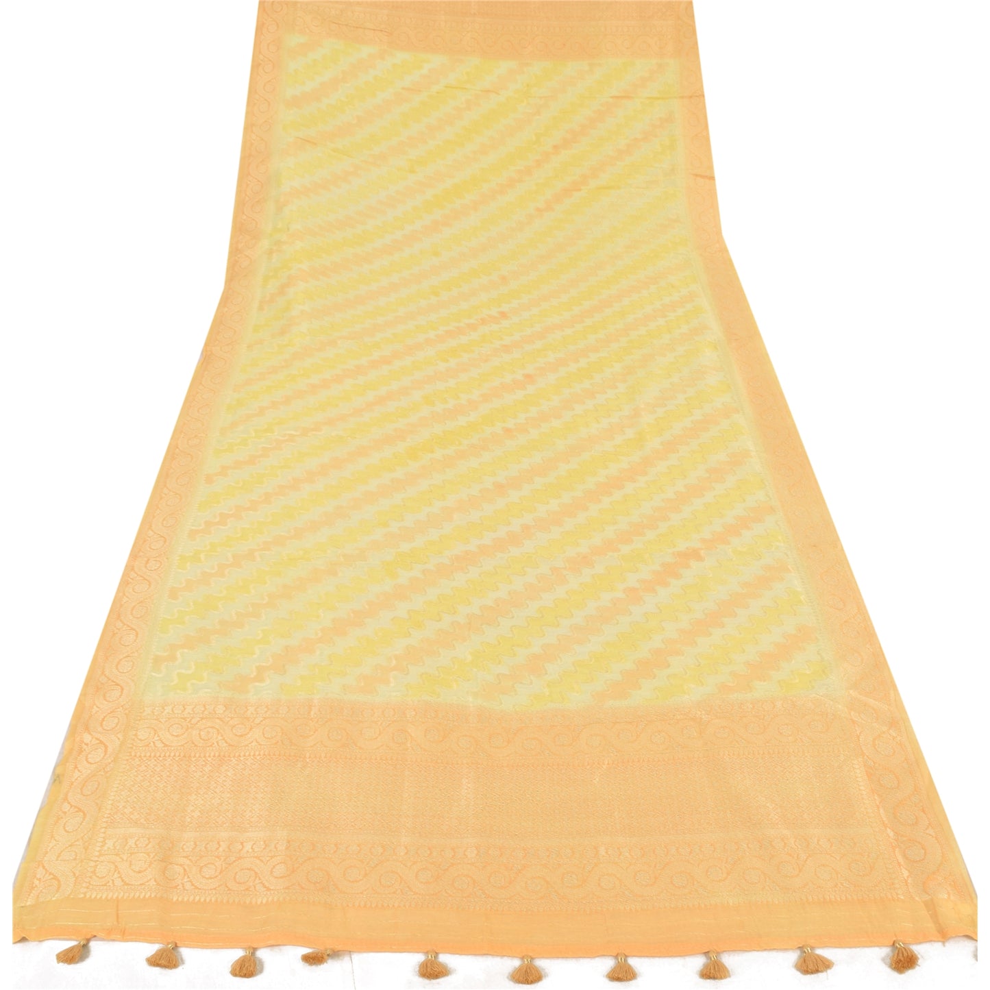 Sanskriti Vintage Yellow Dupatta Long Stole Pure Cotton Woven Premium Wrap Veil