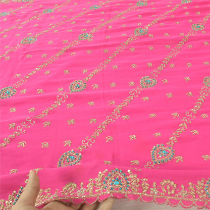 Sanskriti Vintage Pink Dupatta Long Stole Art silk Hand Beaded Premium Wrap Veil