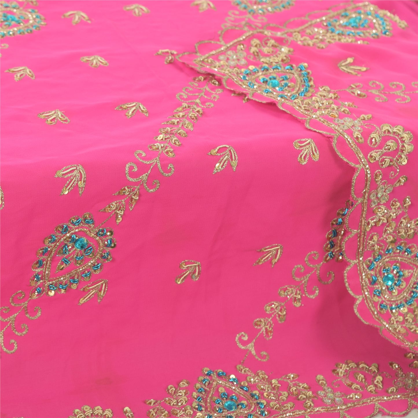 Sanskriti Vintage Pink Dupatta Long Stole Art silk Hand Beaded Premium Wrap Veil