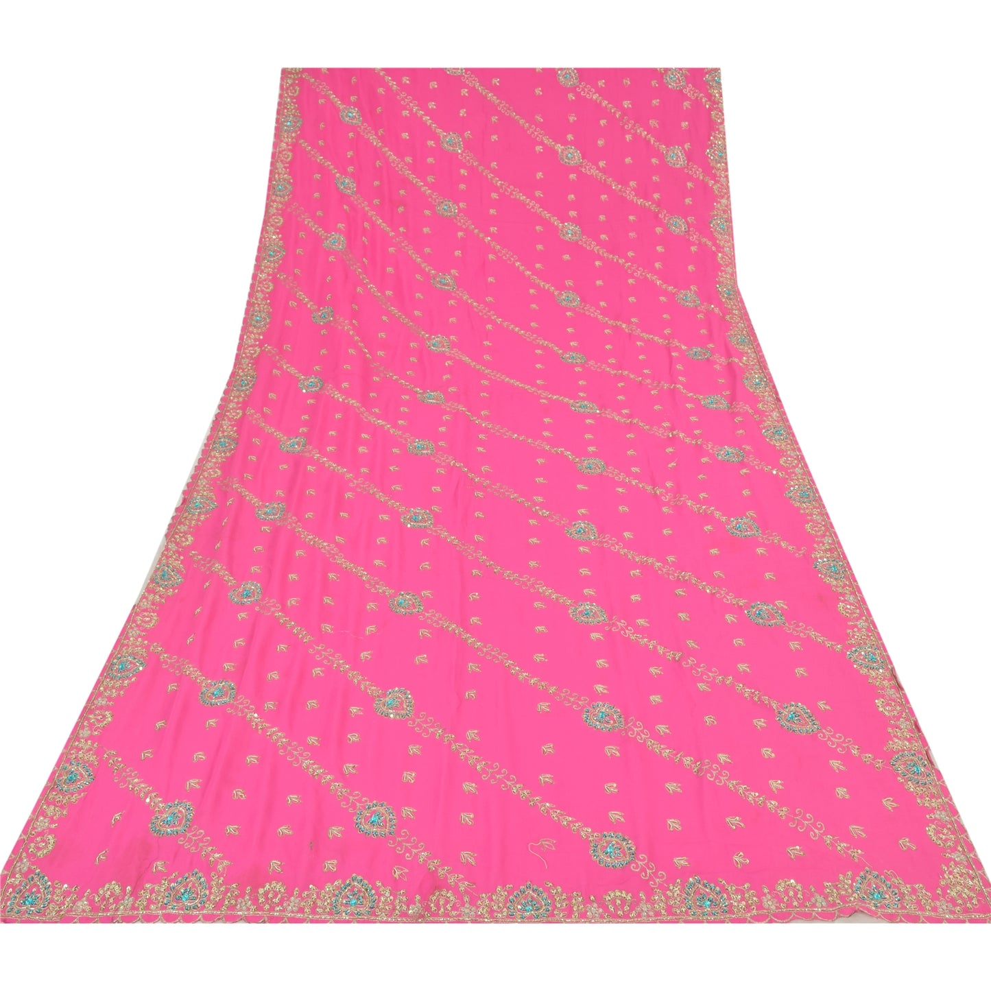 Sanskriti Vintage Pink Dupatta Long Stole Art silk Hand Beaded Premium Wrap Veil