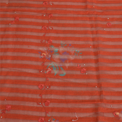 Sanskriti Vintage Long Saffron Dupatta Stole Pure Silk Hand Beaded Print Veil