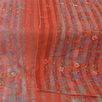 Sanskriti Vintage Long Saffron Dupatta Stole Pure Silk Hand Beaded Print Veil