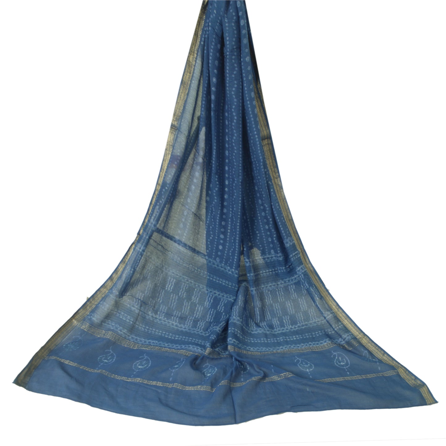 Sanskriti Vintage Long Blue Dupatta Bagru Hand Block Printed Pure Cotton Stole