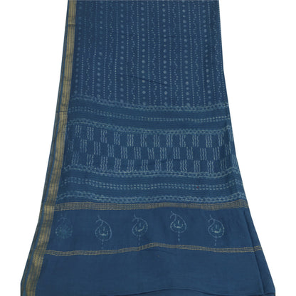 Sanskriti Vintage Long Blue Dupatta Bagru Hand Block Printed Pure Cotton Stole