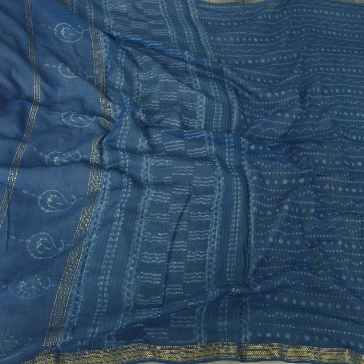 Sanskriti Vintage Long Blue Dupatta Bagru Hand Block Printed Pure Cotton Stole