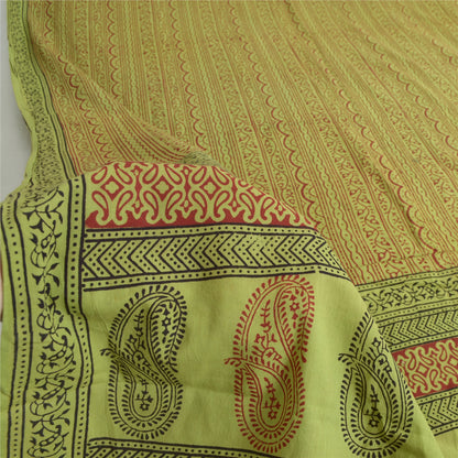 Sanskriti Vintage Long Green Dupatta Pure Cotton Hand Block Printed Veil Stole