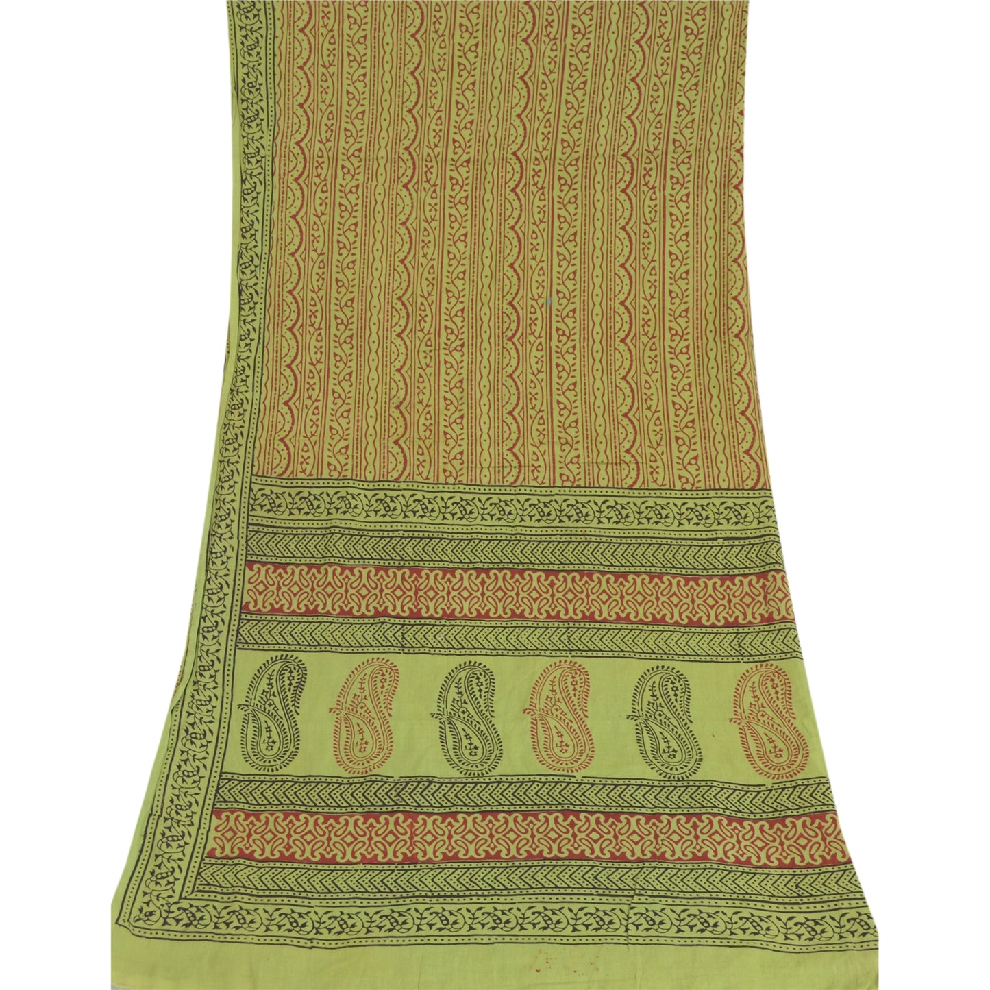 Sanskriti Vintage Long Green Dupatta Pure Cotton Hand Block Printed Veil Stole