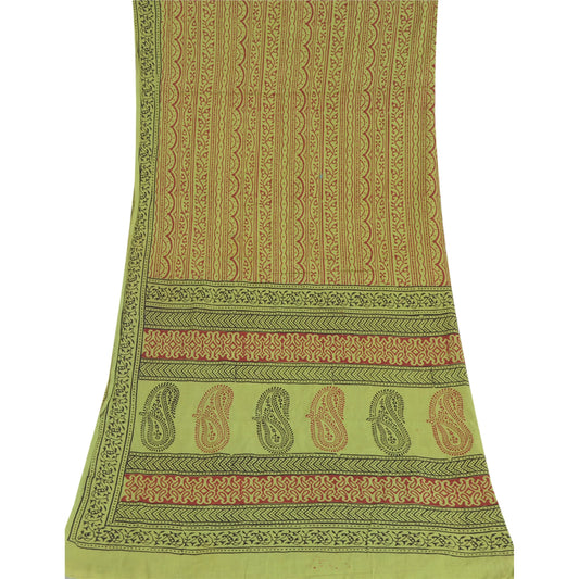 Sanskriti Vintage Long Green Dupatta Pure Cotton Hand Block Printed Veil Stole