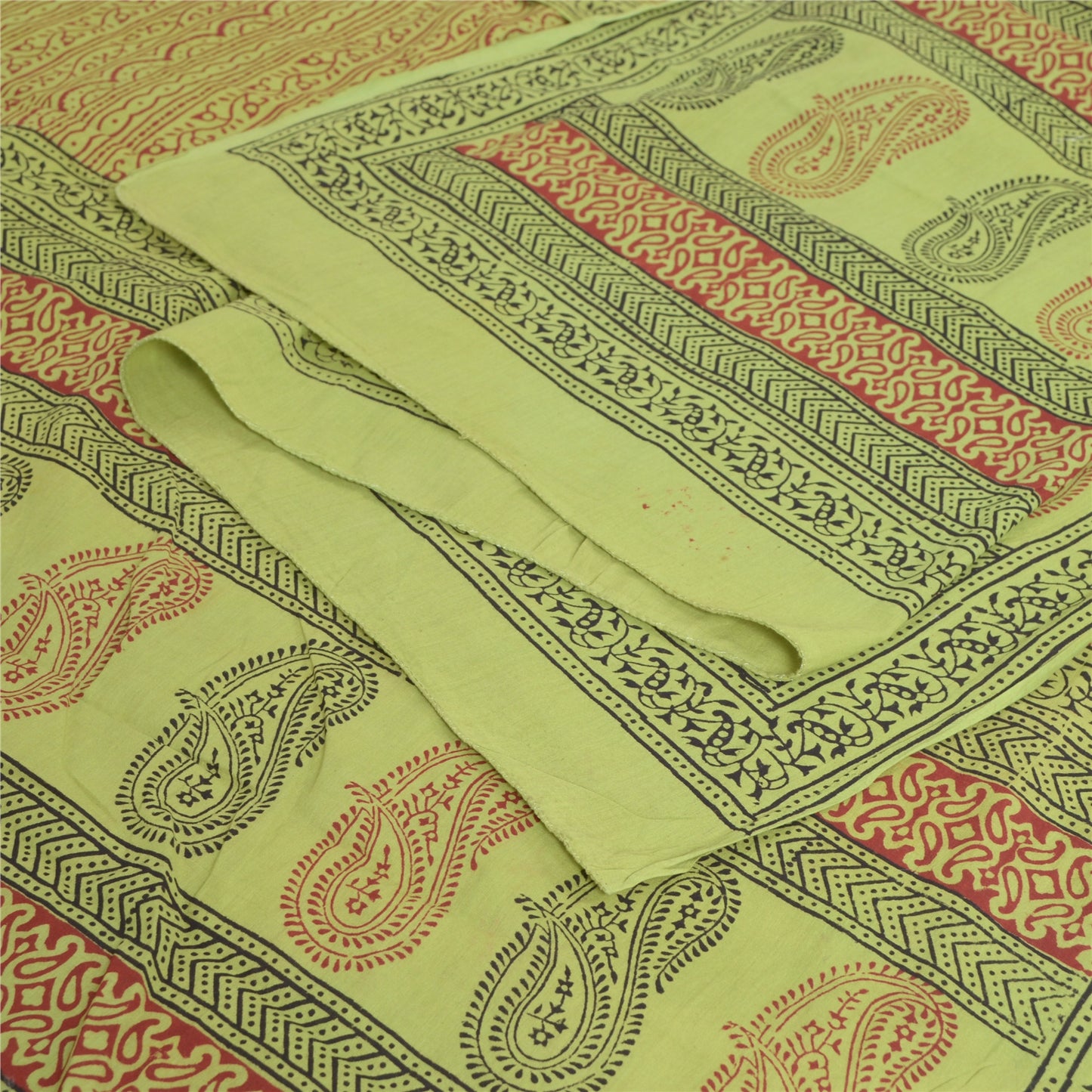 Sanskriti Vintage Long Green Dupatta Pure Cotton Hand Block Printed Veil Stole