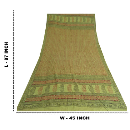 Sanskriti Vintage Long Green Dupatta Pure Cotton Hand Block Printed Veil Stole