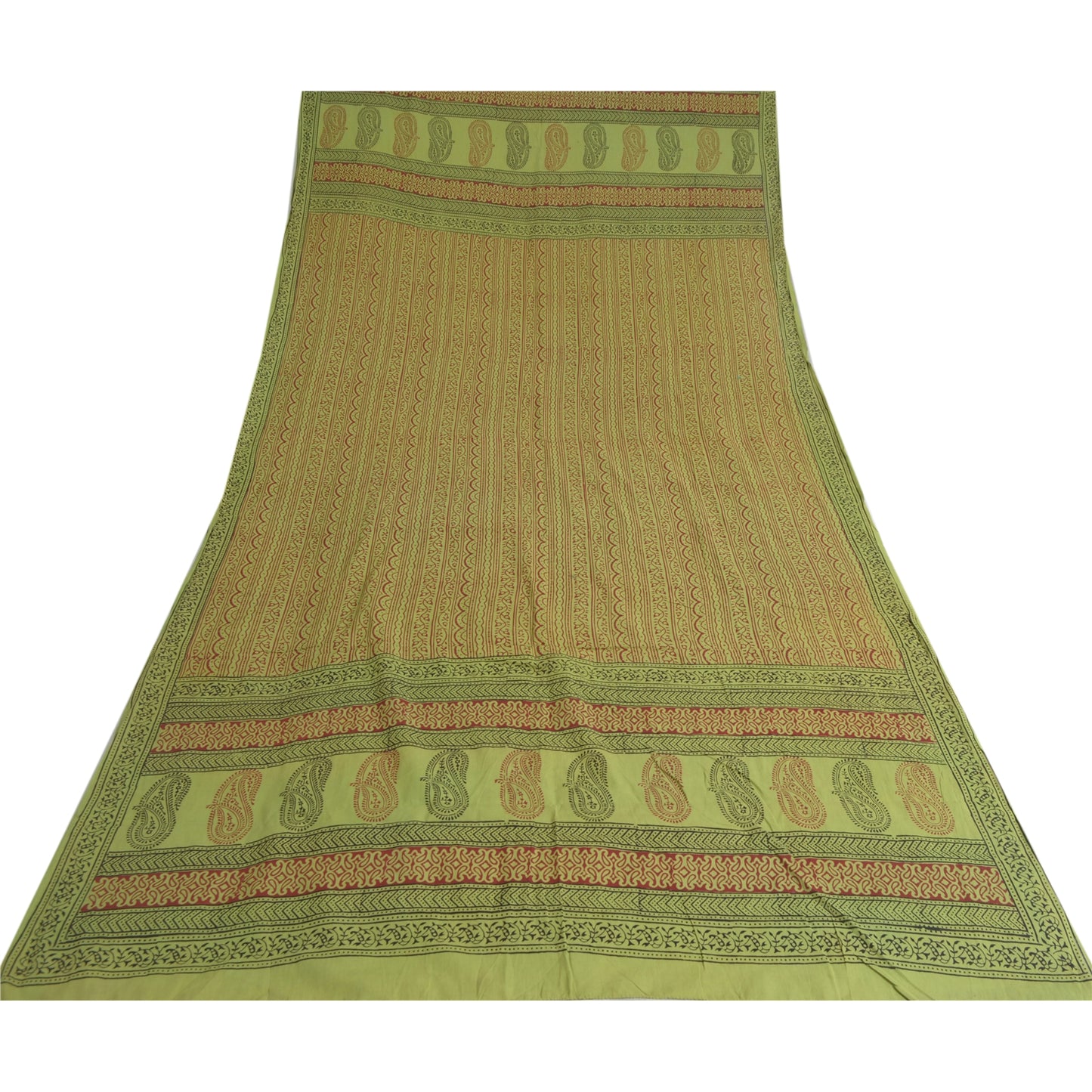 Sanskriti Vintage Long Green Dupatta Pure Cotton Hand Block Printed Veil Stole