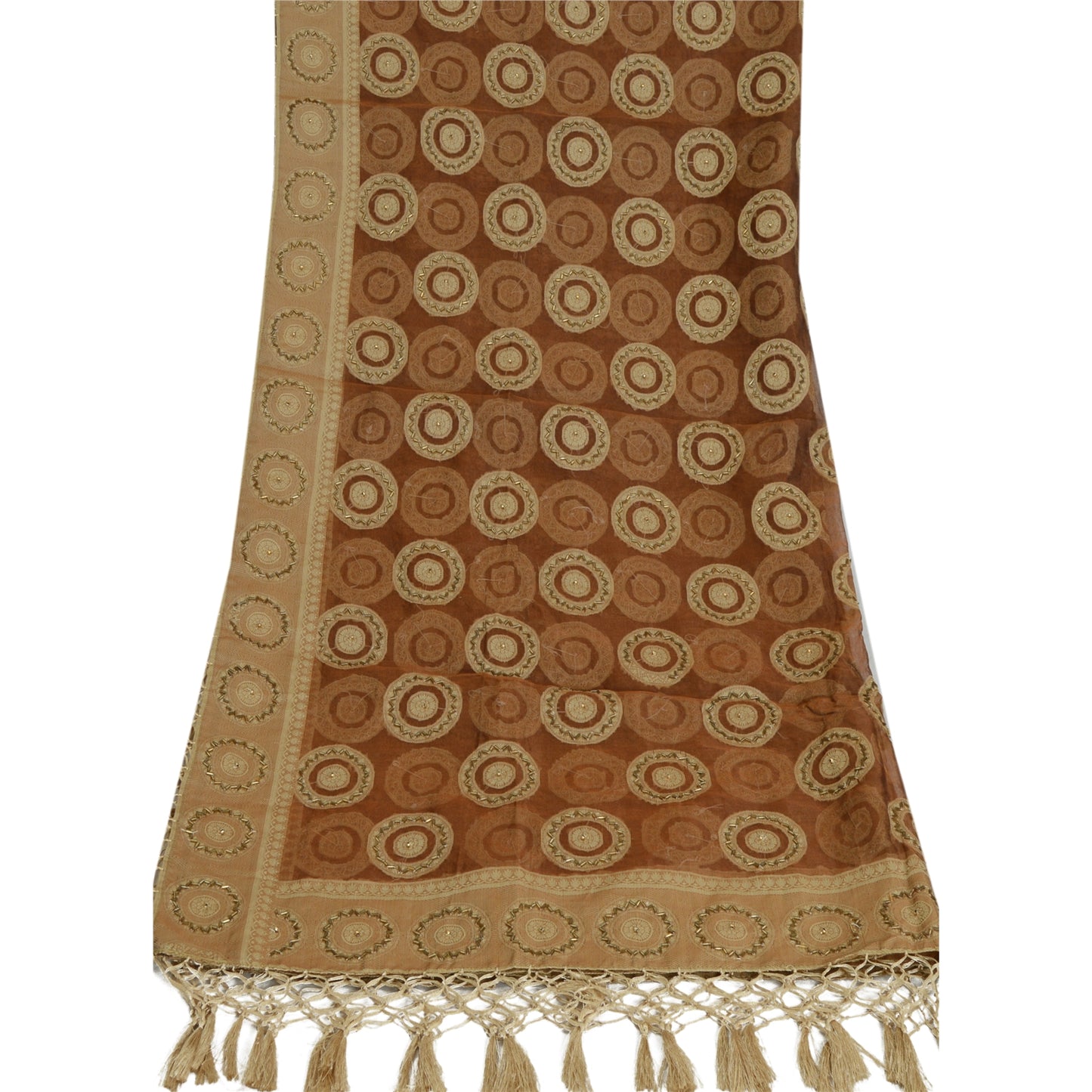 Sanskriti Vintage Long Dupatta Pure Chanderi Orange Hand Beaded Stole Scarf Veil