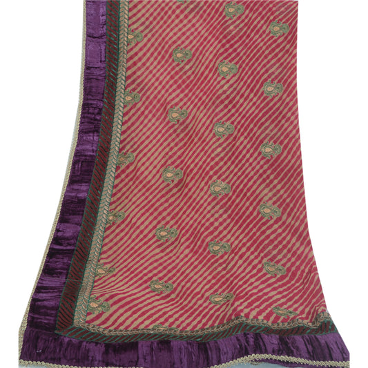 Sanskriti Vintage Long Dupatta Pure Georgette Pink Leheria Embroided Scarf Veil