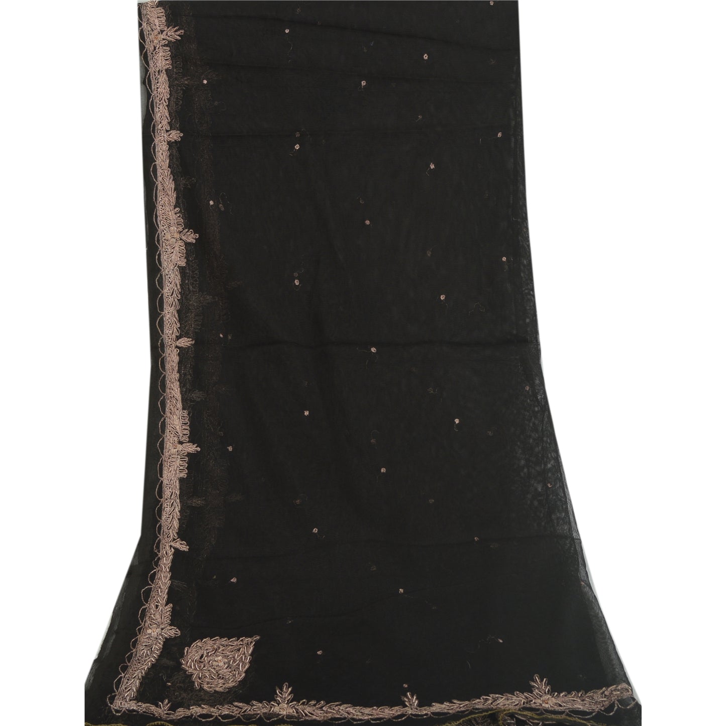 Sanskriti Vintage Long Dupatta Net Mesh Black Hand Beaded Zardozi Stole Veil