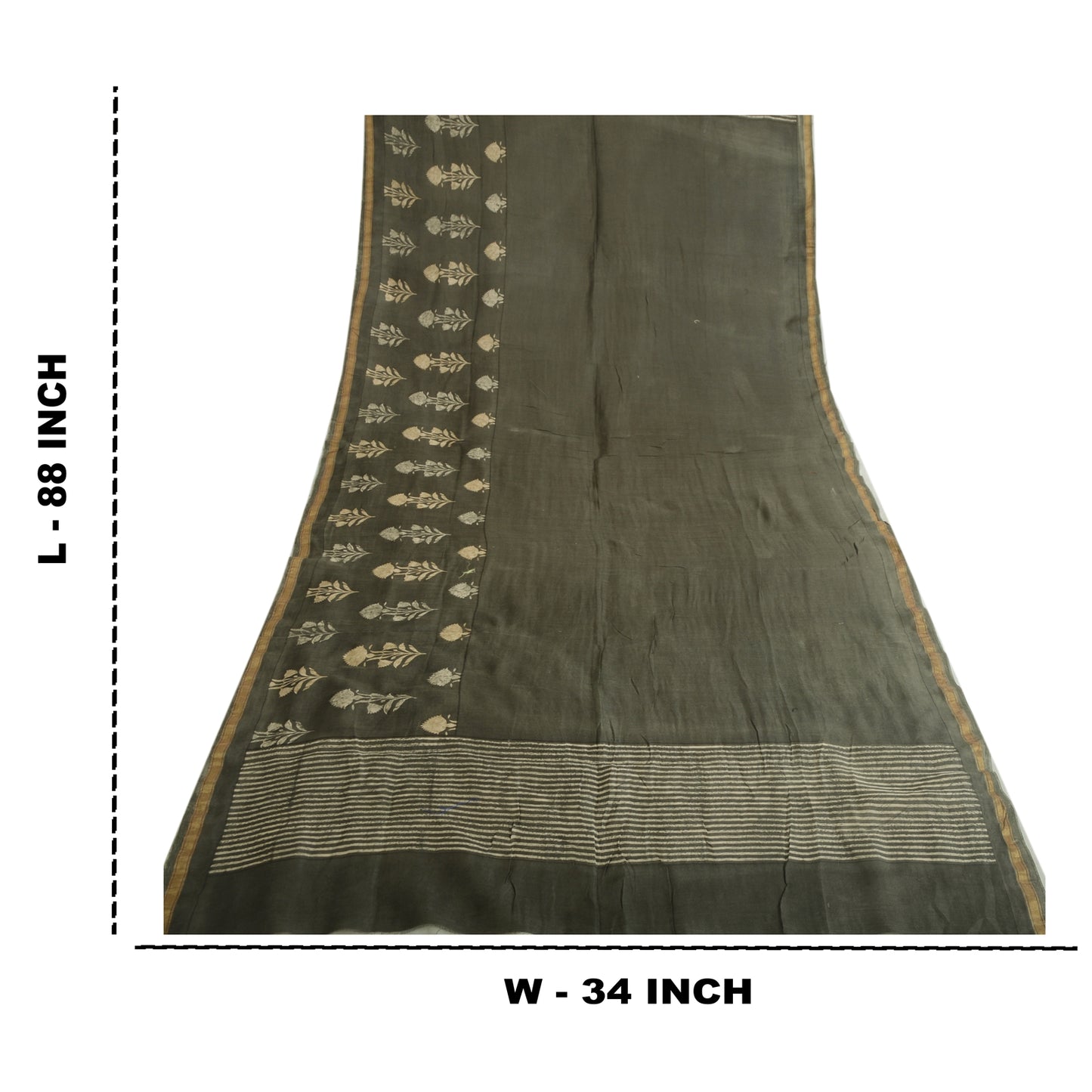 Sanskriti Vintage Long Dupatta Pure Cotton Dark Grey Printed Stole Scarf Veil