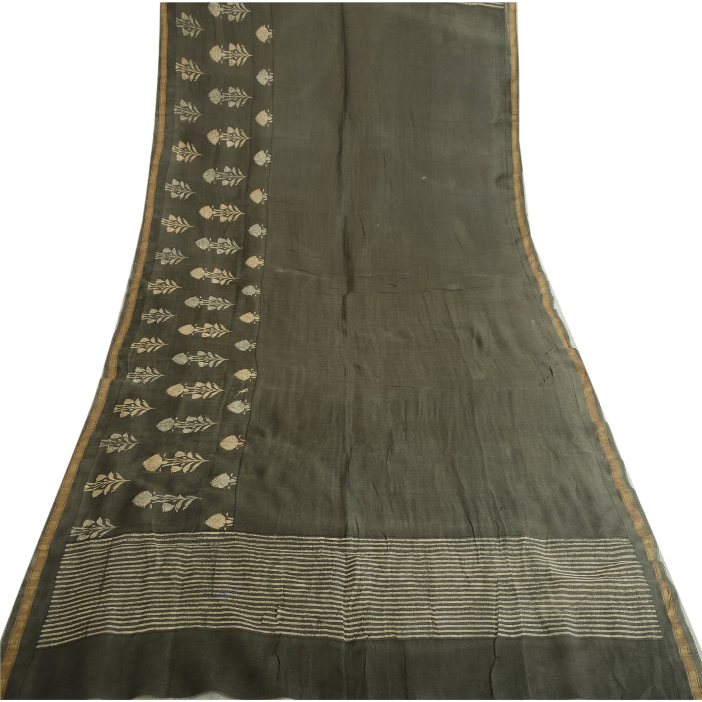 Sanskriti Vintage Long Dupatta Pure Cotton Dark Grey Printed Stole Scarf Veil