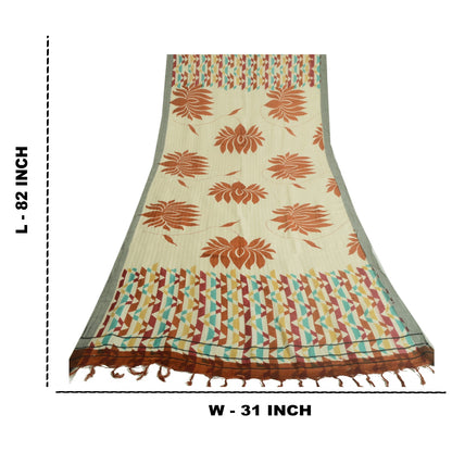 Sanskriti Vintage Long Dupatta/Stole Ivory Blend Cotton Printed Stole Scarf Veil