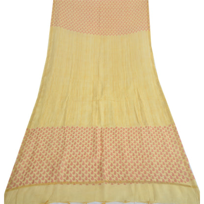 Sanskriti Vintage Long Dupatta Pale Yellow Pure Cotton Printed Zari Woven Stole