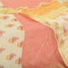 Sanskriti Vintage Long Dupatta Pure Silk Pink/Cream Block Print Stole Scarf Veil