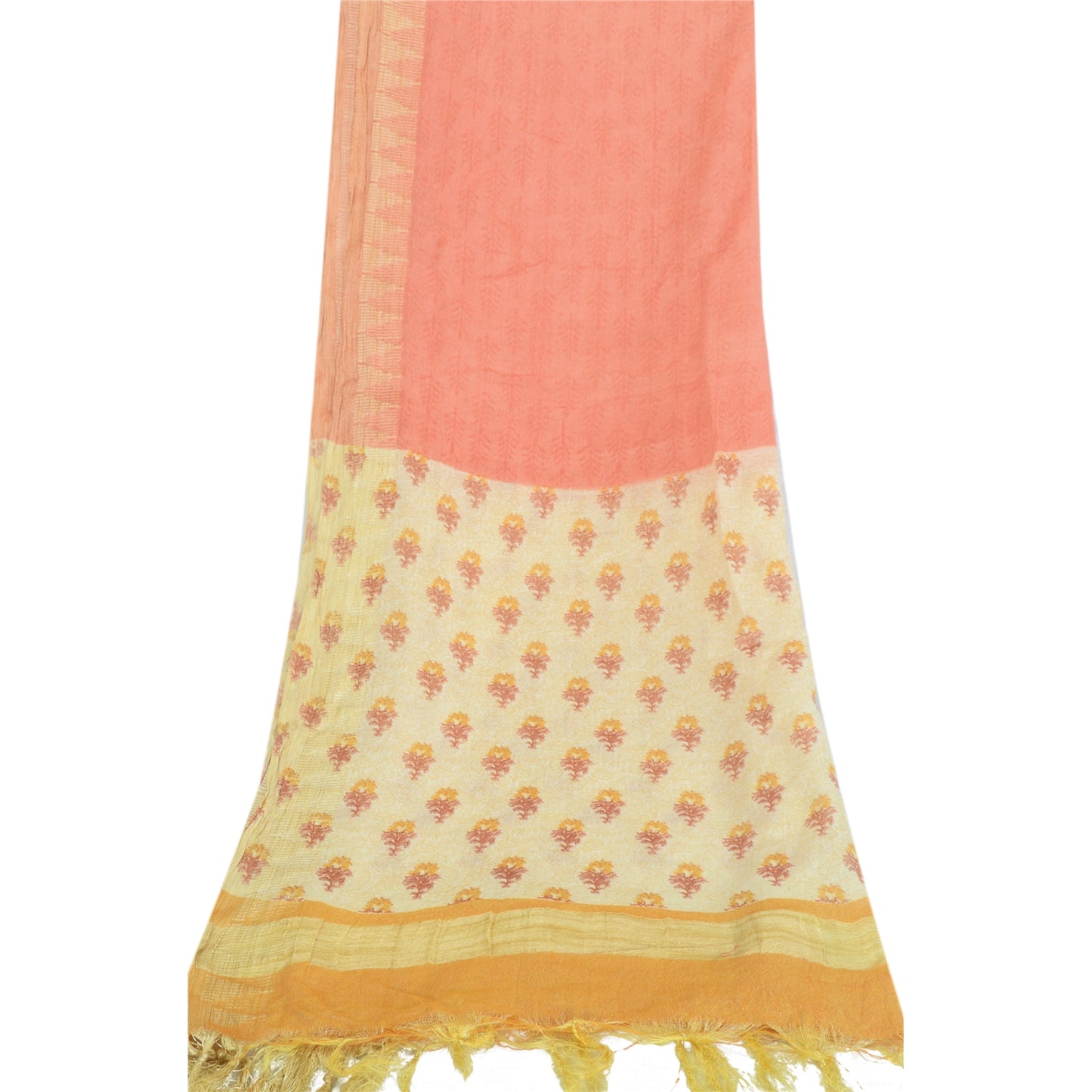 Sanskriti Vintage Long Dupatta Pure Silk Pink/Cream Block Print Stole Scarf Veil