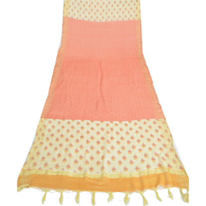 Sanskriti Vintage Long Dupatta Pure Silk Pink/Cream Block Print Stole Scarf Veil