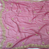 Sanskriti Vintage Long Dupatta Pure Chiffon Pink Hand Beaded Stole Scarf Veil