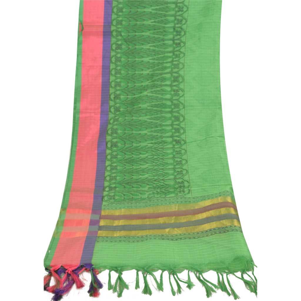 Sanskriti Vintage Long Dupatta/Stole Green Artificial Silk Hand Block Printed