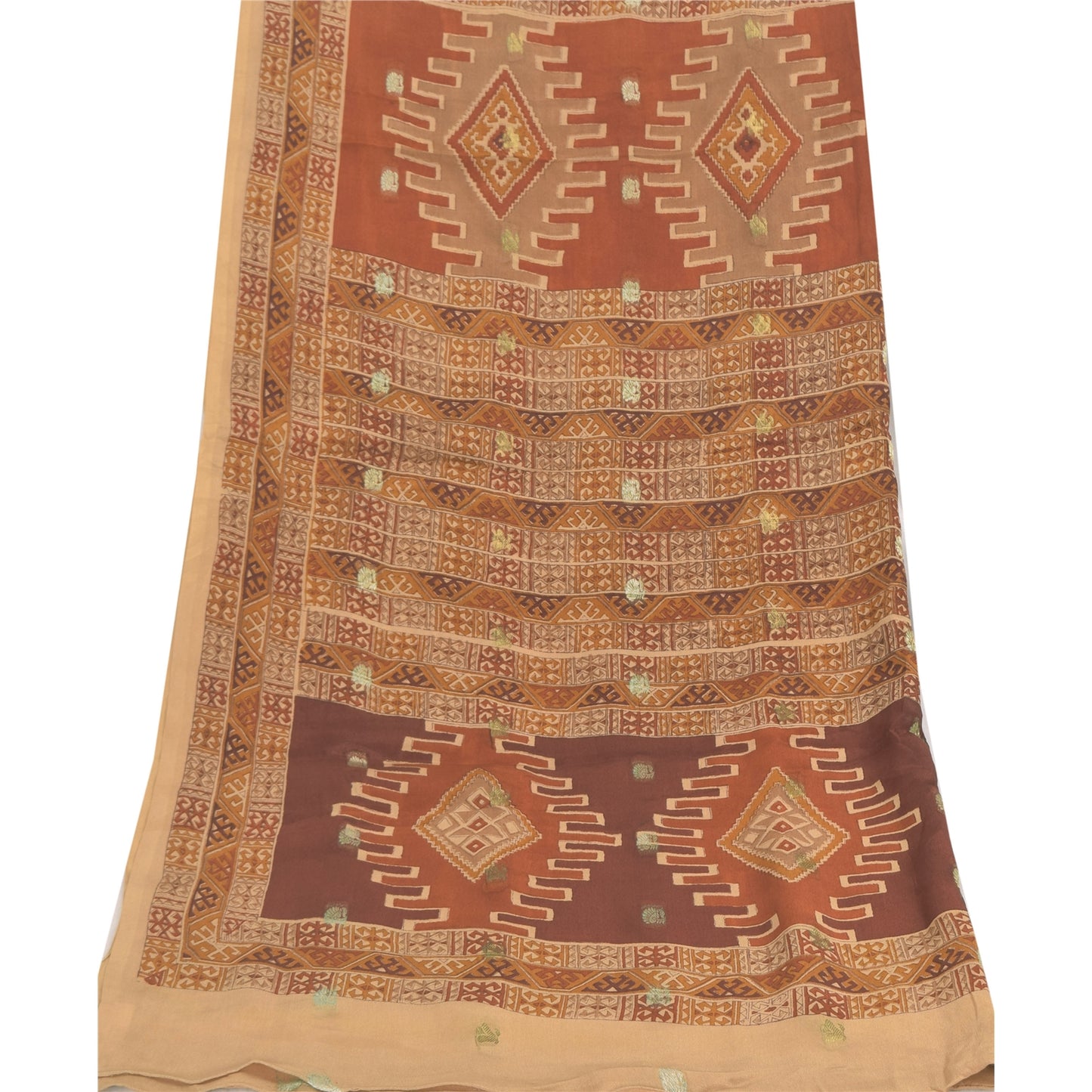 Sanskriti Vintage Long Dupatta/Stole Pure Silk Multi Printed Woven Scarf Veil